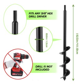 ERYTLLY Auger Drill Bit for Planting 2x16.5inch,Garden Auger Spiral Bulb Planter Tool for Umbrella Holes Post Hole Digger - Compatible with 3/8 inch Hex Drill
