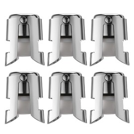 OUWO Champagne Stopper 6 Pack Stainless Steel Champagne Save with Food Grade Silicone，Leak-Proof Bubble Retaining Saver，Suitable for Champagne Prosecco Cava and Sparkling (Silver)