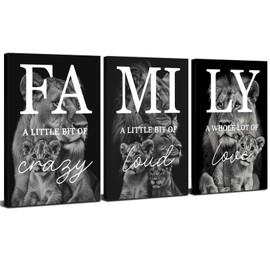 Black and White Lion Wall Art Family Lion Pictures Wall Decor Inspirational Family Signs for Home Decor Wall Motivational Quotes Canvas Prints Artwork for Living Room Bedroom Decoration 12x16" 3Pcs
