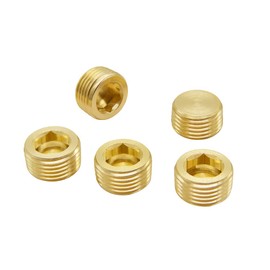 Hooshing 3/8" NPT Brass Pipe Plug Counter Sunk Internal Hex Thread Socket Pipe Plug, 5 Pack