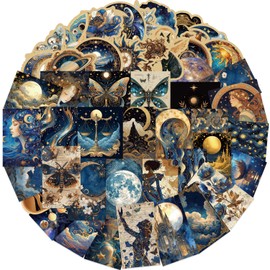 Fantasy Graffiti Galaxy Astronomical Artistic Stickers - 50 Pcs Waterproof Vinyl Vintage Space Moon Celestial Decorative Decals for Laptops,Water Bottles,Notebooks,Journals (Dark Blue)