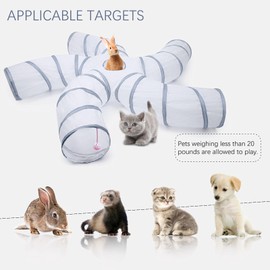 EGETOTA Cat Tunnel for Indoor Cats Large, with Play Ball S-Shape 5 Way Collapsible Interactive Peek Hole Pet Tube Toys, Puppy, Kitty, Kitten, Rabbit (White & Grey)