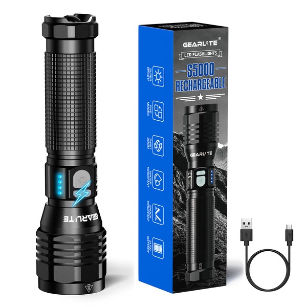 GEARLITE LED Rechargeable Torch, 10,000 Lumens LED Torch, Extremely Bright