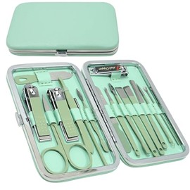 Kasoud Nail Kit Manicure Set, 16 in 1 Professional Nail Clipper Set, Manicure Professional Tools Gift with Storage Travel Case, Stainless Steel Pedicure Kit for Men Women Friends and Parents (Green)