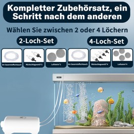 Aquarium Air Pump, 8 W Oxygen Pump, Adjustable Aquarium Pump, with Check Valve, Air Stone, Air Line, Oxygen Supply 420 L/H, Low Noise Vibration, for Fish Tank and Nano Aquarium