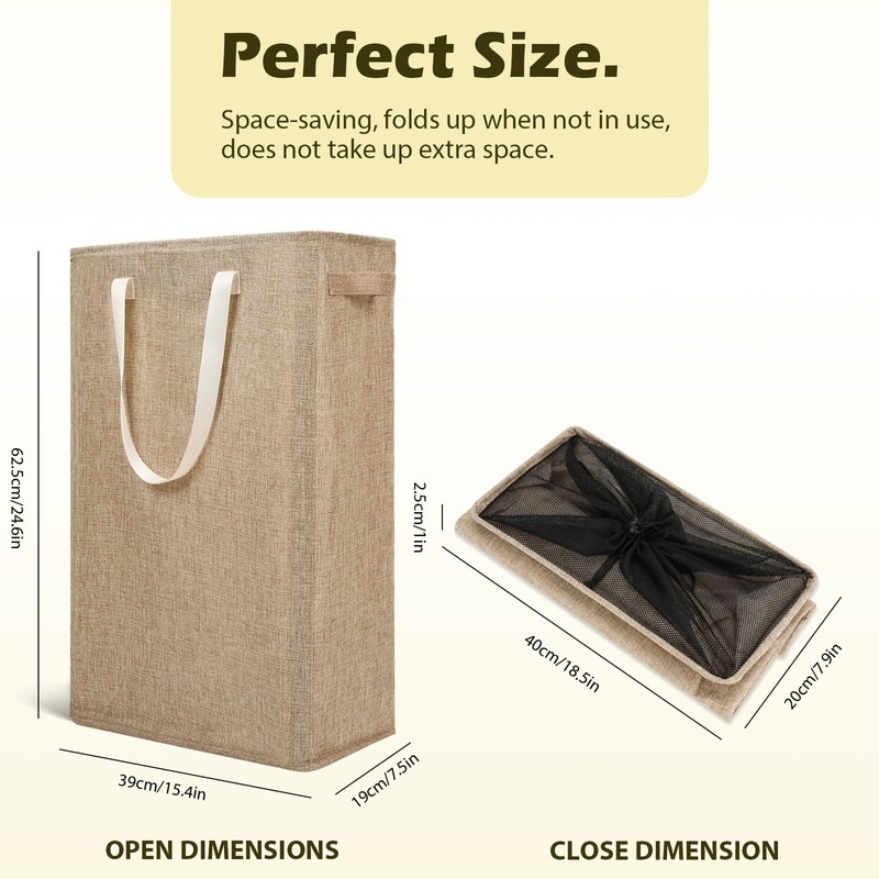 Odonata Slim Laundry Hamper Handles Collapsible Laundry Basket Thin Dirty