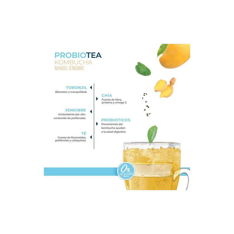 Probiotea Mango Jengibre, Añadida Con Chía 0% Zaaté Frutal