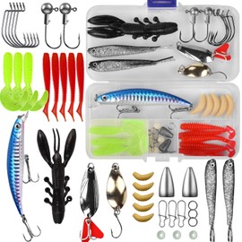 Fishing Lures Tackle Bait Kit Set - Comprehensive Fishing Lures Kit for Trout Bass Salmon - Includes Plastic Shrimp, Worm Bait, Spoon, and Crankbait Jigs (38PCS)