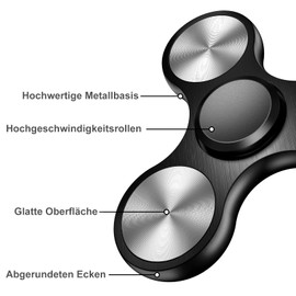 Vunake Fidget Spinner EDC Special Hochleistungs Hand Spinner Fidget Toy Metall Edelstahl Lager 2-5 Min Anti Stress Relief Finger Spinner Spielzeug ADHD Tri-Spinner für Erwachsene und Kinder Schwarz