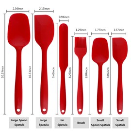 Shebaking Silicone Spatula, 6 pieces Heat Resistant Rubber Spatulas Set for Baking, Cooking and Mixing Kitchen Utensils Seamless One Piece Design Spatula with Stainless Steel Core (Red)