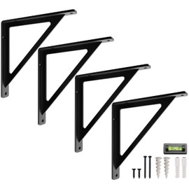 L Brackets by Balin Designs (Black) for 10"-12” Loom Style Shelves – Heavy Duty Decorative Metal Supports - Mantel Shelf - Easy Installation with Included Hardware - Set of 4
