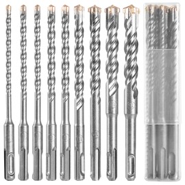 SDS Plus Drill Bit Set 9 Pieces, Concrete Drill Bit 160 mm Long, with 4 Cutting Edges, Hammer Drill, Masonry Drill, YUHIAKE Tools for Drilling Concrete, Stone, Wood, Brick, Tiles