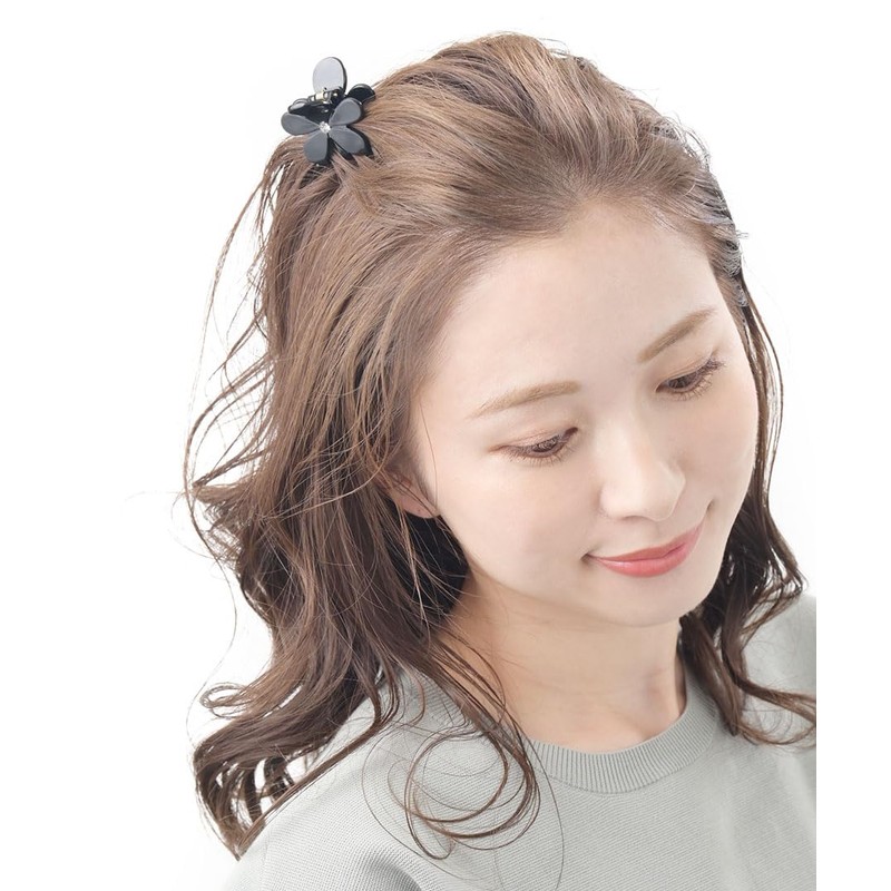 VingTAINE H7801-BK- Hair Claw Black and White Flower Hair Clip,