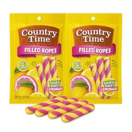 Country Time Candy Filled Ropes Sour N' Sweet Lemonade Gummy Candy Sticks, Soft & Chewy Twist Candy 3 oz. - 2 Pack by Macco