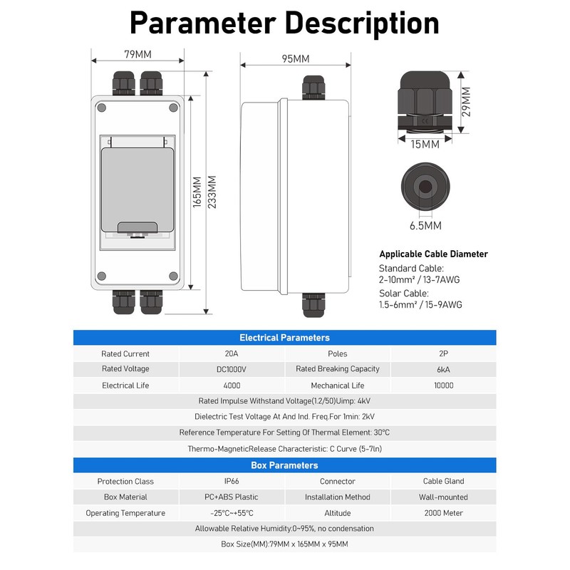 DIHOOL Solar Panel Disconnect Switch 20 Amp DC Circuit Breaker