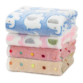 Spardar 4PCS Cobijas para Perro, 77×52 cm Colchoneta para Dormir para Animales Suave y Cálida, Cobija para Perro con Estampado de Elefante y Lunares, Adecuada para Perros y Gatos Pequeños