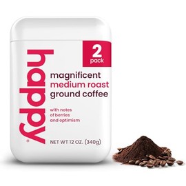 happy coffee medium roast ground coffee, 12 oz 2 pack., notes of berries & optimism, recyclable container, grown & harvested in Brazil & Colombia, raíz sustainability verified