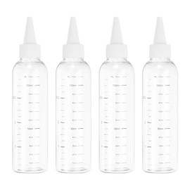 PATIKIL Botellas de plástico de 110 ml/4 oz con tapa blanca, 4 unidades Botella de dispensación redonda graduada vacía con punta para líquidos, transparente