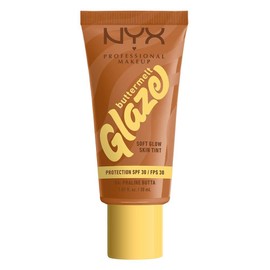 NYX Professional Makeup Buttermelt Glaze Skin Tint, Base de Maquillaje Formulada con Niacinamida, Dura Hasta 12 Horas, Protección Solar FPS30, Tono Praliné Butta (Café Medio), 30 ml