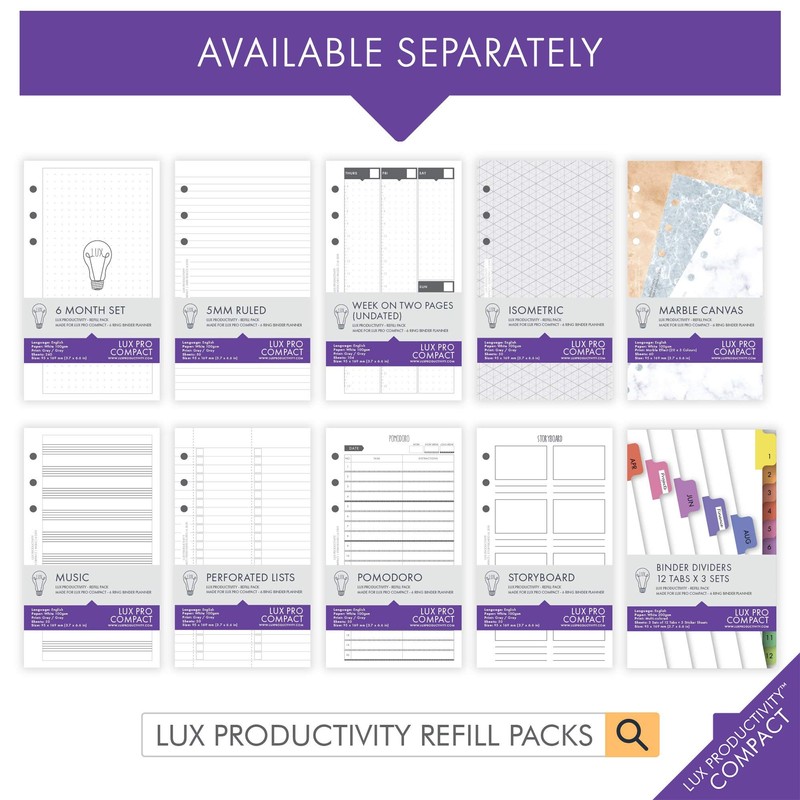 LUX Productivity COMPACT Planner – Best Undated 2024 Diary/Organizer with