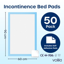 50 x Incontinence Bed Pads - Triple Layer 60cm x 90cm, Soft, Absorbent, Odor Control Incontinence Bed Sheets - Suitable for Elderly, Infants, and Post-Surgery Care (2 Packs of 25)