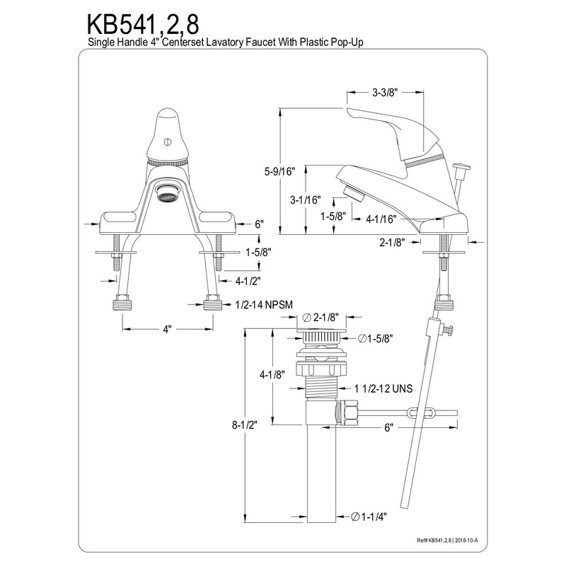 Kingston Brass KB542 Chatham Center Set Bathroom Faucet with Pop-Up,