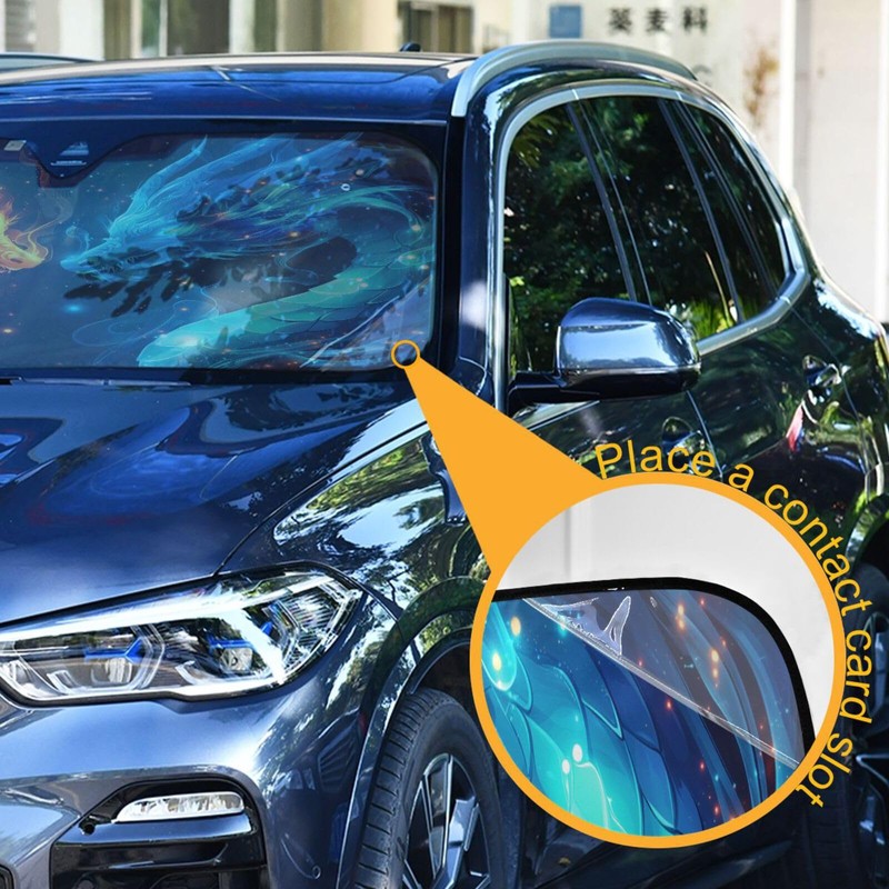Orange and Blue Dragons Fire Windshield Sunshade Blocks UV Foldable