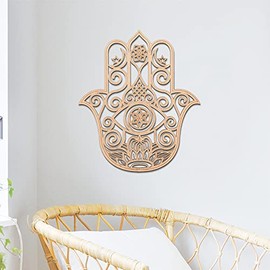 Qallicon 11.5'' Hamsa Hand Wall Decor Sacred Geometry Wall Art, Crystal Grid Chakra Wooden Wall Art Yoga Wall Art Decor Meditation Altar Decor Zen Wall Decor Spiritual Gifts