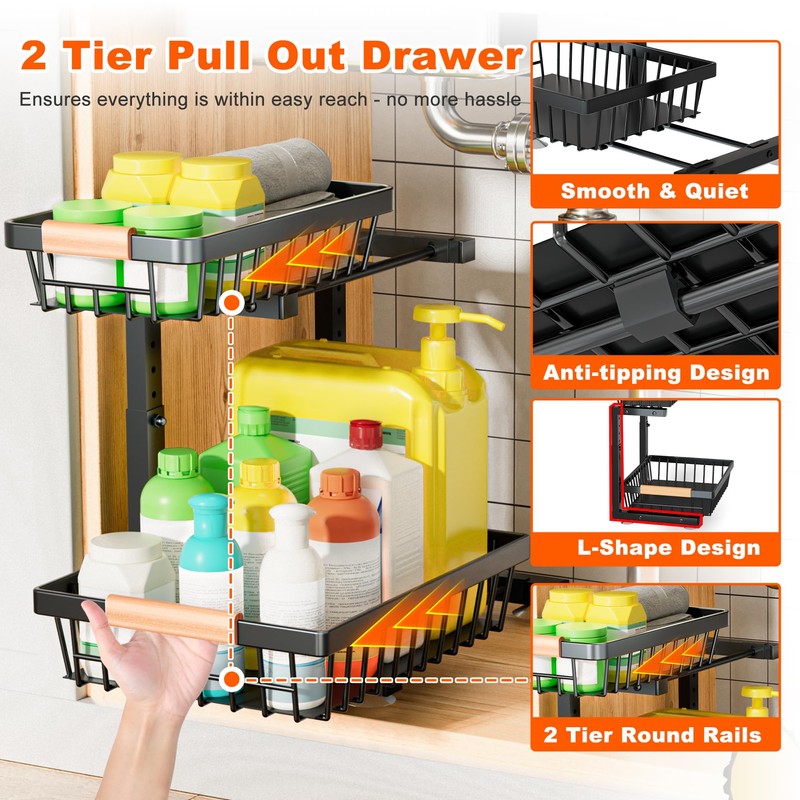 Under Sink Organizer, 2 Pack 2 Tier Under Sink Organizers