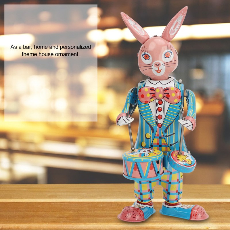 Rabbit Clockwork Toy Retro Metal Swinging Drumming Rabbit Wind Up