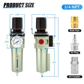 MEANLIN 3/4" NPT Heavy Duty Industrial Grade Air Compressor Moisture Filter, Manual Drain, Particulate Filter and Air Regulator For Plasma Cutter and Paint Spray