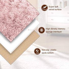 Oxford Homeware Round Rugs Living Room 120x120 cm – Fluffy Shaggy Pink Area Rugs for Bedroom, Lounge – Modern Super Soft Non Slip Rug Washable Floor Carpets Bedside Rug for Kid Room