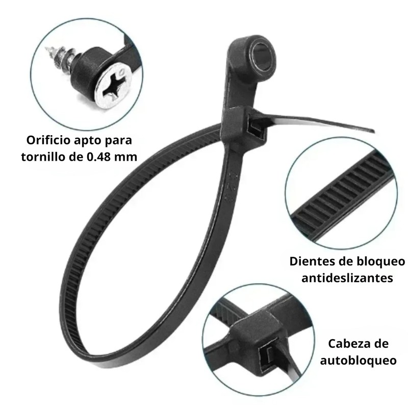 100 Pzas Cincho Con Orificio Para Tornillo Bridas Correas Nylon