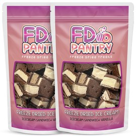 Freeze Dried Ice Cream Sandwich Bites - 2 Pack - Vanilla - Crunchy & Sweet Snack 2.5oz Freeze-Dried Space Ice-Cream Pack Dehydrated Resealable Gift Bag