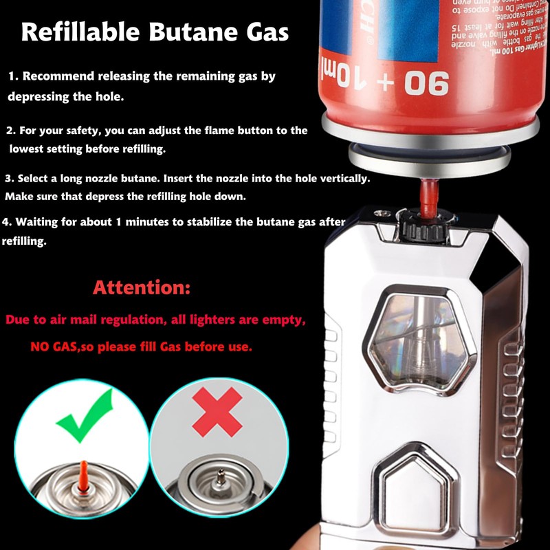 Torch Lighter, Cool Dual Flame Lighter Fashion Design, Refillable Butane