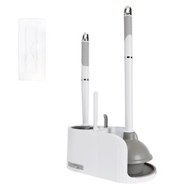 Toilet Brush and Plunger Set 4 in 1 Toilet Brush and Holder with Crevice Cleaning Brush and Clip Deep Cleaning, Wall Mounted Home Bathroom Cleaning Tool Combo （Gray 1）