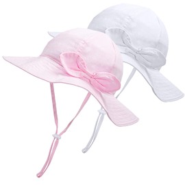YIREG 2PCS Baby Girl Sun Hat, Toddler Sun Hat Infant Summer Hat Girls, Sunhat Kids Chapeau Soleil Enfant, Outdoor Beach Summer Essentials (54) White and Pink