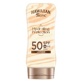 Hawaiian Tropic| Hydrating Protection Sonnenschutz mit LSF 50, UVA- und UVB-Schutz, 180 ml, 12 Stunden Feuchtigkeitsversorgung mit Kakao- und Sheabutter, wasserfest, vegan