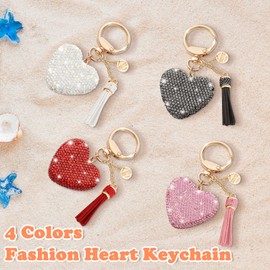 Sparkly Rhinestone Keychain for Women, Heart Shape Rhinestone Glitter Key Chains Bling Cute Crystal Tassel Key Rings Shiny Love Keychains for Car Keys Purse Charms Handbag Backpack Accessories(Black)