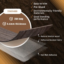 GSCIT Club Walnut Edge Banding, 3 inch x 25ft roll of Veneer Edge Banding - Pre-glued Flexible, Real Wood Tape for Cabinet Repair & Furniture Restoration