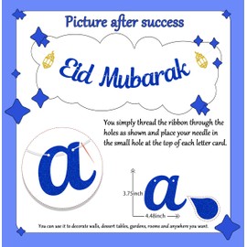 Eid Mubarak Banner, Umrah Mubarak Banner, Ramadan Mubarak Banner with Moon and Star, Eid Decorations for Home Supplies Blue Gold Glitter