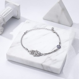 Fatima Hand Jewellery 925 Sterling Silver, Hand of Fatima Earrings and Hand of Fatima Bracelet with Devil's Eye, Lucky Presents for Women Jewellery, with Gift Box, 17 cm+5 cm, Sterling Silver