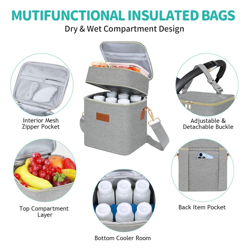 PIIOSER Breastmilk Cooler Bag with Ice Pack Fits 6 Baby