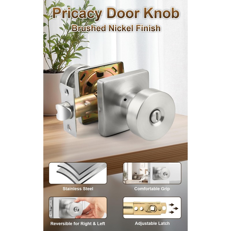 Probrico Privacy Door Knobs Interior 6 Pack, Satin Nickel Door