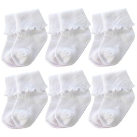 Xiyadun 6 Pairs Baby Girls Turn Cuff Ankle Socks Low Cut Cottle Ruffle Dress Socks Cute (12-24 Months, Ruffle White)