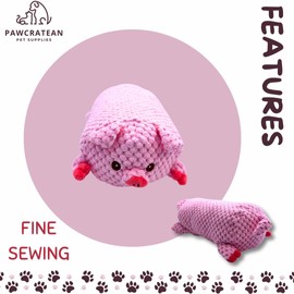 Pawcratean Animal Plush Dog Toy, Squeaky Chew Toy, (Pink Pig)