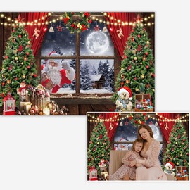 Christmas Backdrop Santa Claus Xmas Photo Background Winter Snow Window Moon Christmas Tree Photography Background New Year Party Decorations Banner 10x8ft