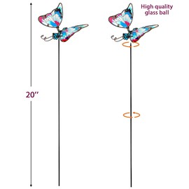 Juegoal Set of 3 Butterfly Garden Stake Decor, 20 Inch Colorful Butterflies Stakes, Glass & Metal Weather Proof Yard Art Ornaments, Indoor Outdoor Lawn Pathway Patio Plant Pot, Flower Bed
