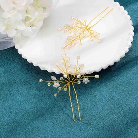 IYOU Bridal Wedding Hair Pins Gold Crystal Headpiece Sparkly Rhinestones Hair pieces Flower Pearl Bride Hair Accessories for Women and Girls (Pack of 2)
