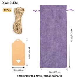 DIWNELEM 16 Pack Burlap Wine Bags with Drawstring,Jute Wine Gift Bags,Drawstring Wine Bottle Bags for Wine Tasting Party,Christmas, Wedding, Travel, Birthday, Holiday Party (Purple)